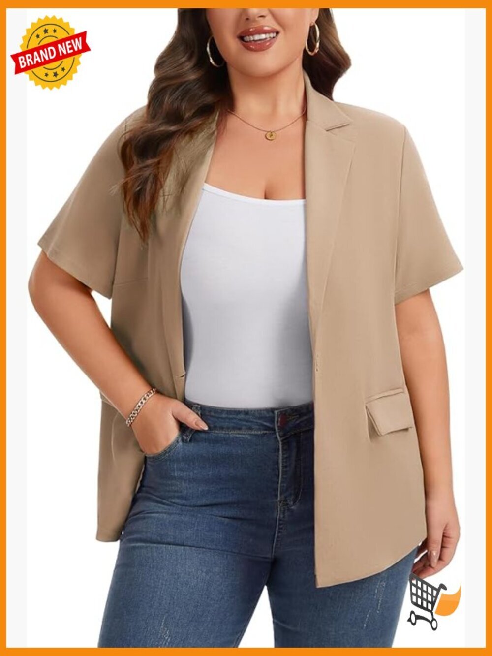 Plus Size Short Sleeve Notch Lapel Blazer with Pockets Work Office Suit Jacket